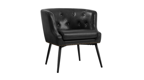 Black Faux Leather Tufted Back Chair